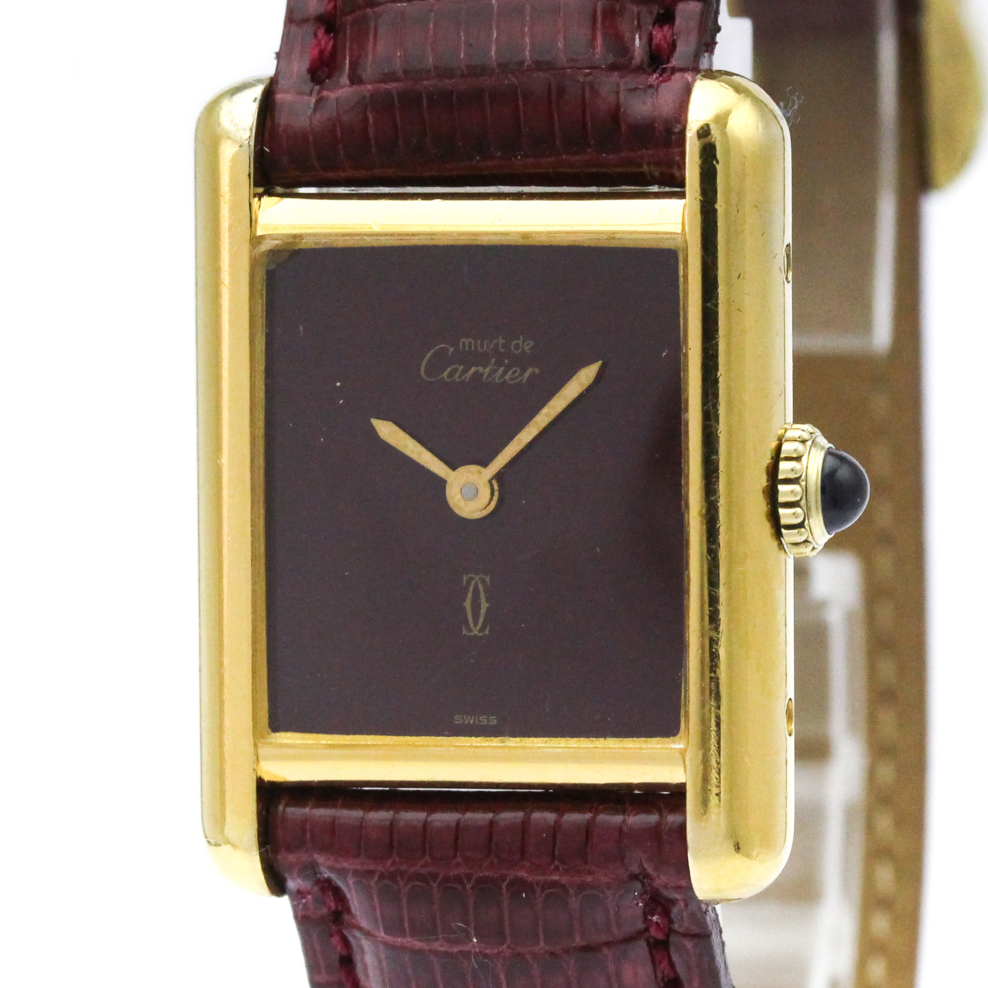 Cartier Must Tank Vermeil Gold Plated Leater HandWinding Ladies Watch